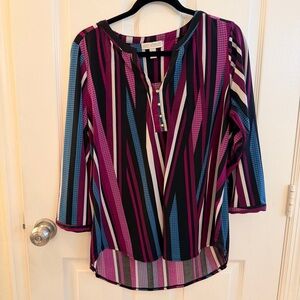 Dana Buchman Purple Multi-Stripe V-Neck Tunic
